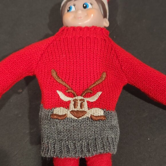 Festive Reindeer Face Holiday Red & Gray Knitted Sweater for Magic Christmas Elf - Picture 4 of 6